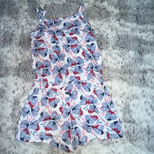 Floral Red, White, and Blue Romper